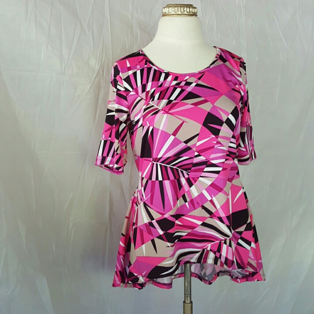 New Directions pink blouse. High/Low plenum hem